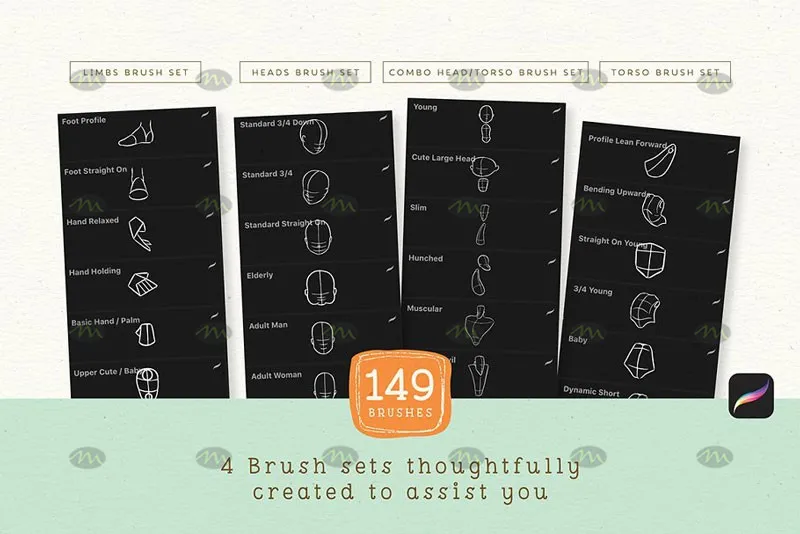 149个动漫人物辅助线｜Procreate笔刷详情图 12