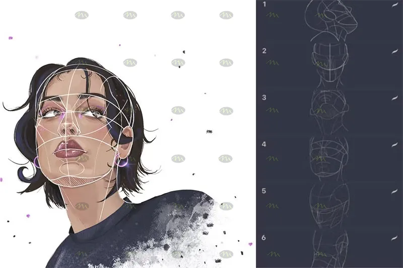10个多视角人像辅助线｜Procreate笔刷详情图 7