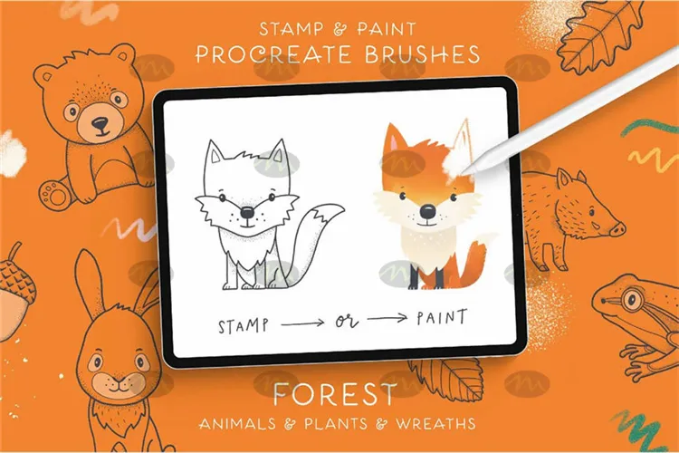 森林元素动物植物图案｜Procreate笔刷详情图 10