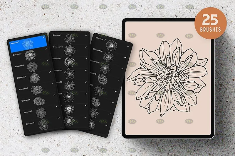 25个漂亮花纹图案｜Procreate笔刷详情图 6