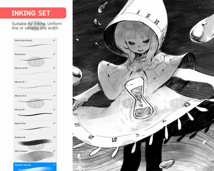 AUKA111泰国插画师日式漫画风格｜Procreate笔刷详情图 9