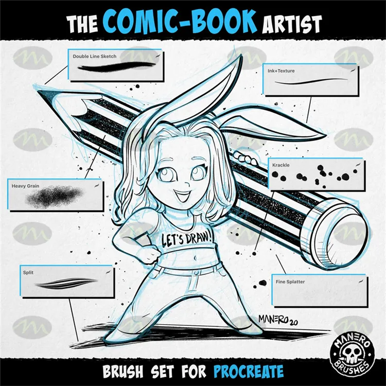 50个卡通插画漫画铅笔｜Procreate笔刷详情图 6