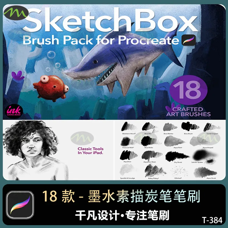 18款墨水素描炭笔插画｜Procreate笔刷
