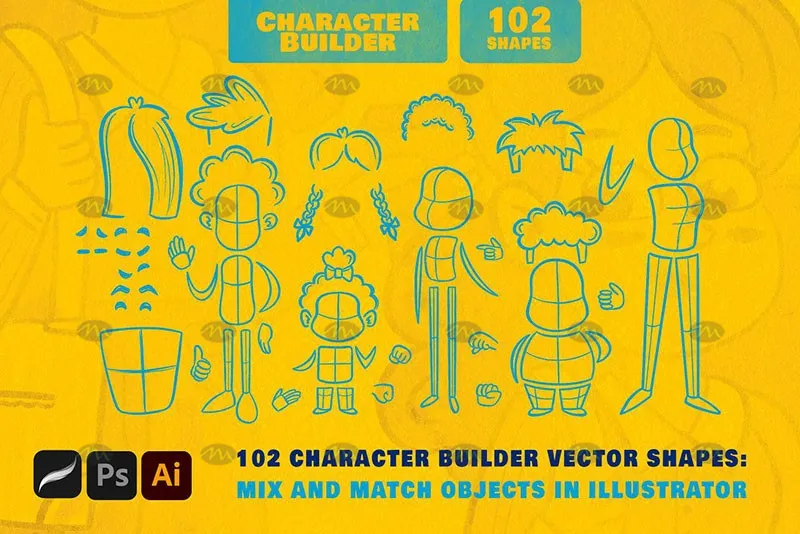 102个儿插人物辅助线｜Procreate笔刷详情图 10