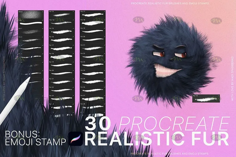 30个毛茸表情包｜Procreate笔刷详情图 6