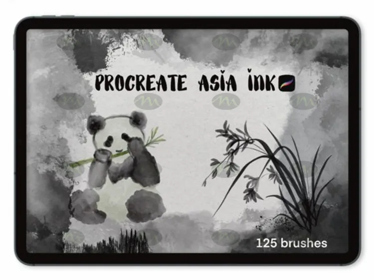 125个水墨中国风书法笔触泼墨山水画｜Procreate笔刷详情图 14
