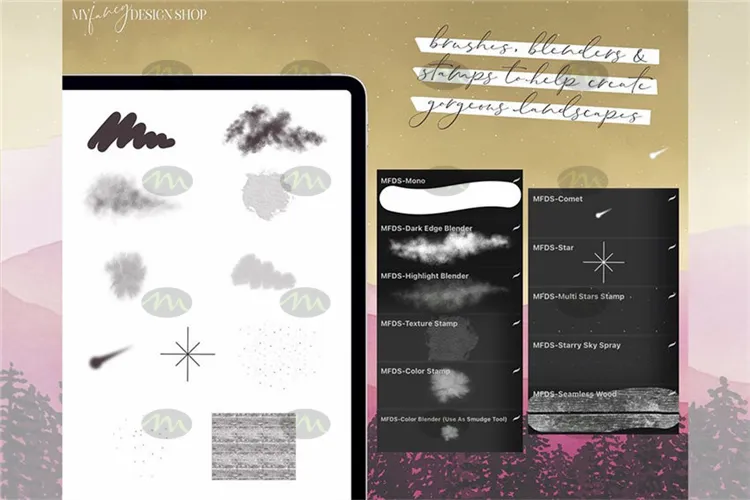 63个山水树木水彩画图案水彩｜Procreate笔刷详情图 7