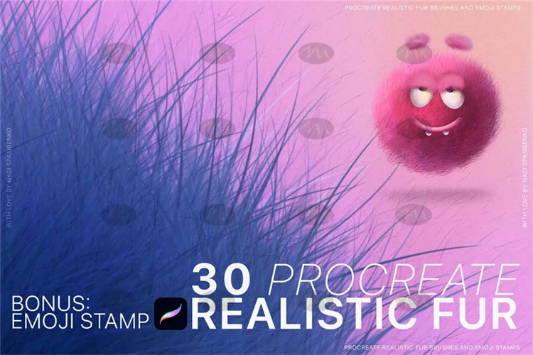 30个卡通emoji表情动物毛发｜Procreate笔刷详情图 6