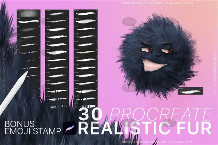 30个卡通emoji表情动物毛发｜Procreate笔刷详情图 7
