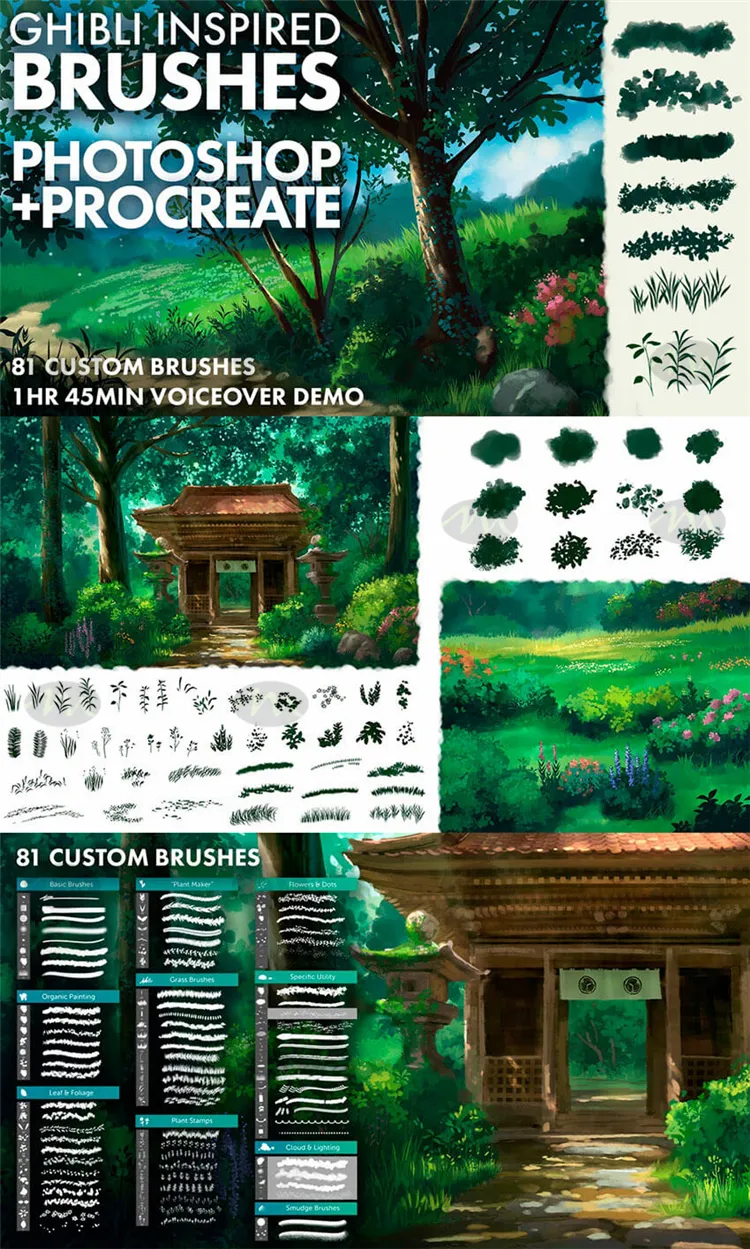 81款宫崎骏植物绿植建筑漫画风格hotoho下｜Procreate笔刷详情图 6
