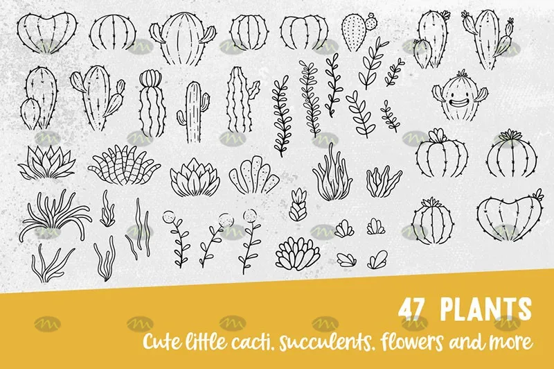 148个植物和盆栽卡通线描画｜Procreate笔刷详情图 11