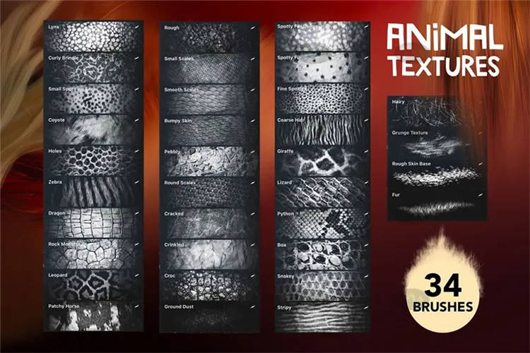 34个动物毛发皮肤纹理绘画｜Procreate笔刷详情图 7