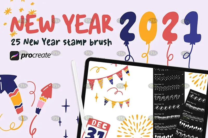 20个新年主题手帐｜Procreate笔刷详情图 13
