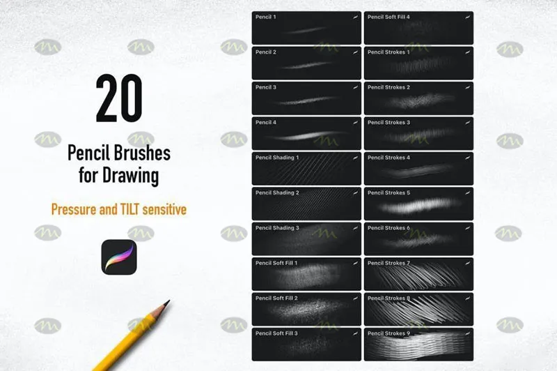 20个仿铅笔效果｜Procreate笔刷详情图 6