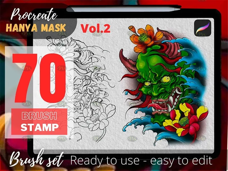 100个传统日式刺青图案｜Procreate笔刷详情图 11