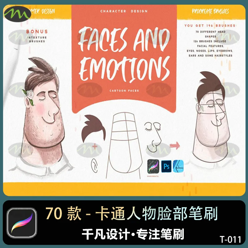 70个卡通人物脸部造型图案｜Procreate笔刷