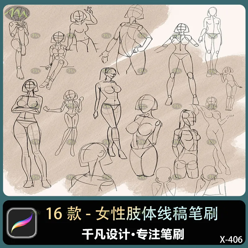 16个女性肢体线稿｜Procreate笔刷