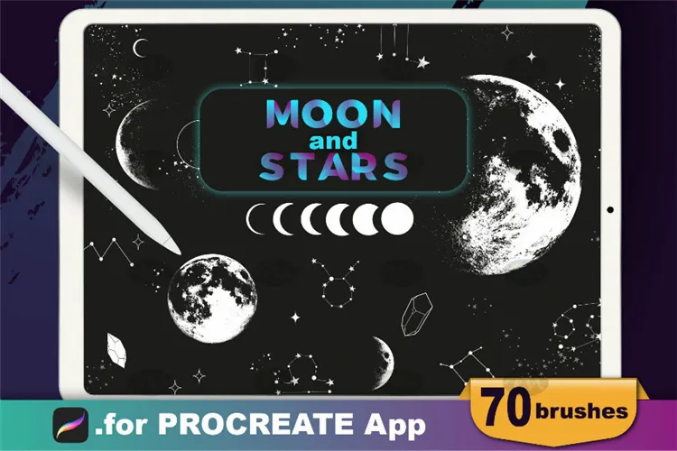 70个太空月球月亮星座星星图案 预设｜Procreate笔刷详情图 10