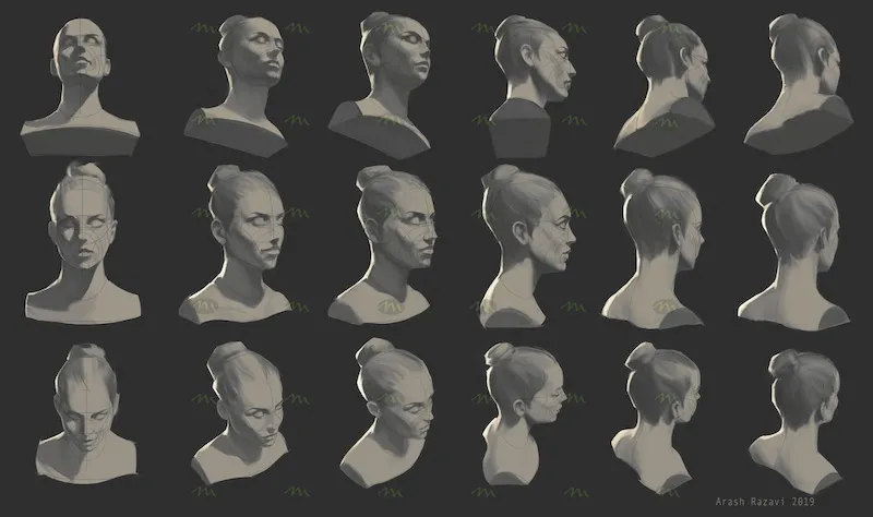 18个男女头像多角度辅助线｜Procreate笔刷详情图 6