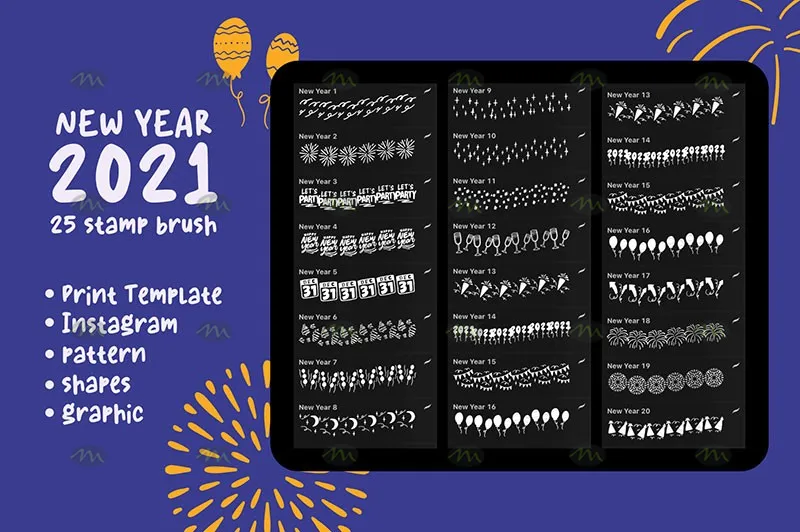 20个新年主题手帐｜Procreate笔刷详情图 7