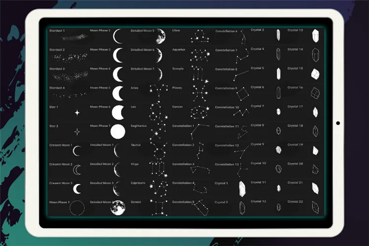 70个太空月球月亮星座星星图案 预设｜Procreate笔刷详情图 8