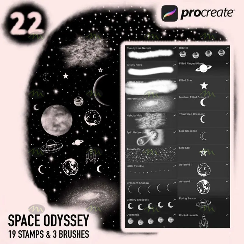 22个太空元素手帐｜Procreate笔刷详情图 8