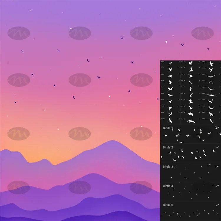5款飞鸟背景预设｜Procreate笔刷详情图 6