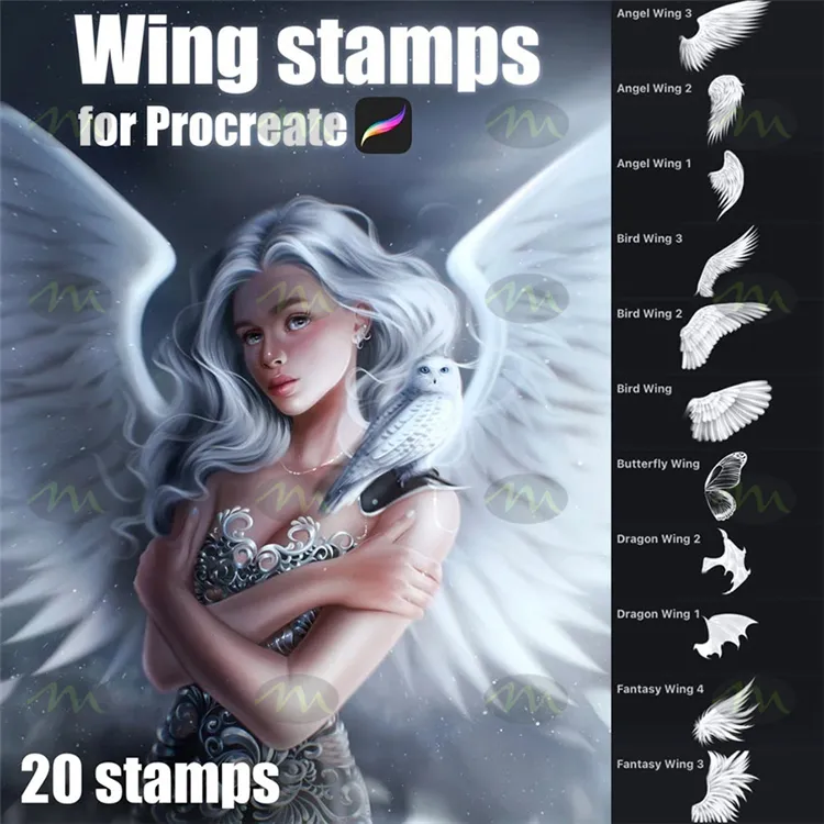 20个天使羽翼羽毛蝴蝶翅膀｜Procreate笔刷详情图 8