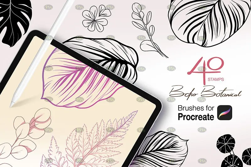 40个手绘植物印花｜Procreate笔刷详情图 11