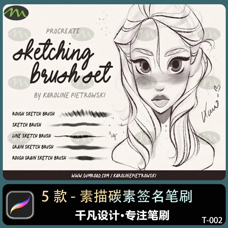 5个素描碳素签名草图｜Procreate笔刷