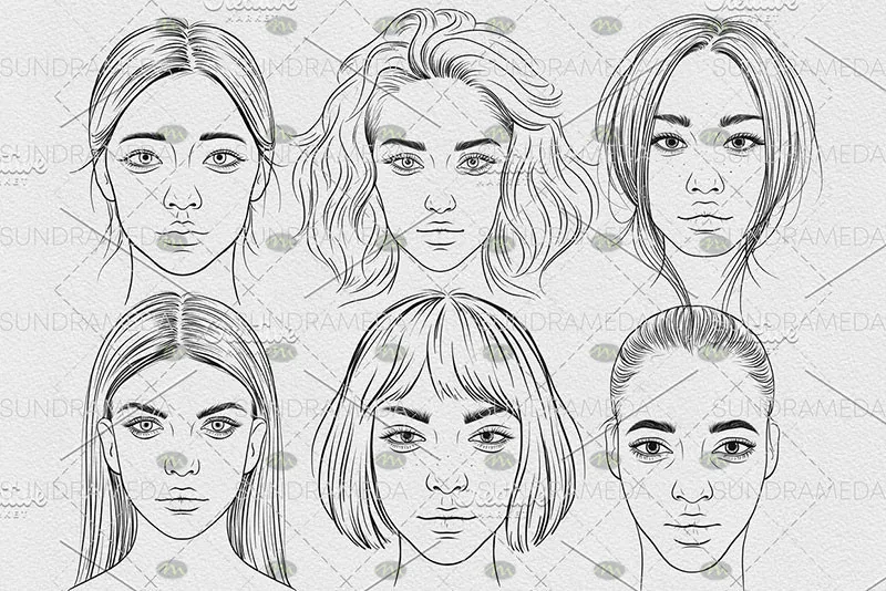 10个女性肖像线稿｜Procreate笔刷详情图 6