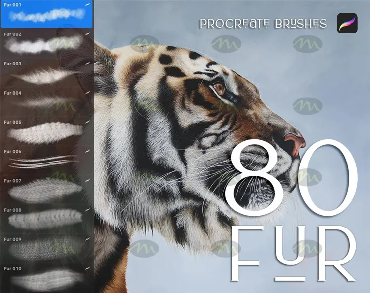 80个动物绒毛细毛头发｜Procreate笔刷详情图 6