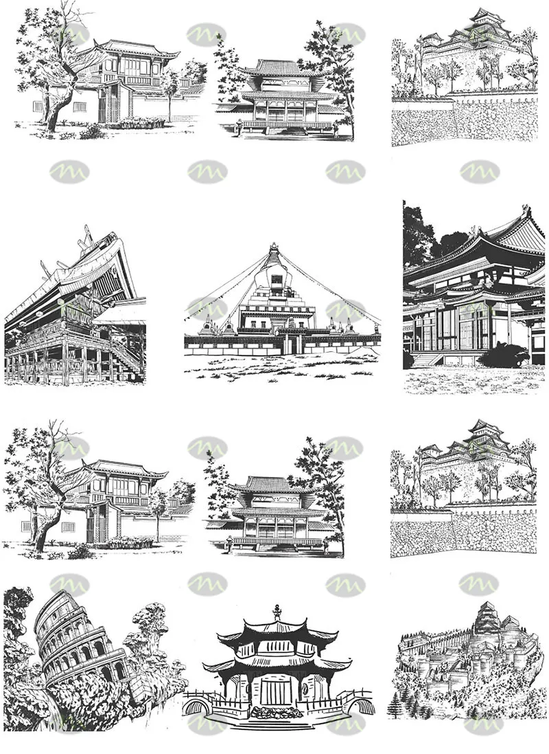 58款古风建筑插画线稿｜Procreate笔刷详情图 6