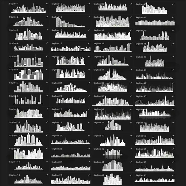 130个城市剪影轮廓天际线图案｜Procreate笔刷详情图 7