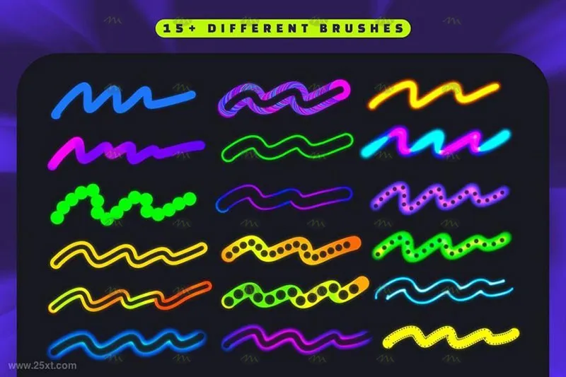 15个霓虹灯效果艺术文字｜Procreate笔刷详情图 6