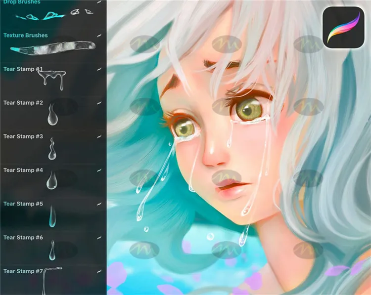 30个卡通水滴真实泪水眼泪插画｜Procreate笔刷详情图 9