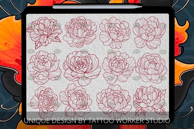 40个牡丹花纹身图案｜Procreate笔刷详情图 6