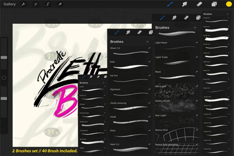40个书法字母手写笔触连笔｜Procreate笔刷详情图 7