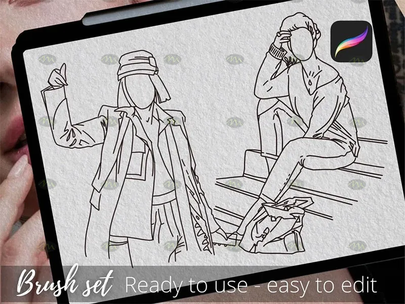 20个女性抽象线条画｜Procreate笔刷详情图 6