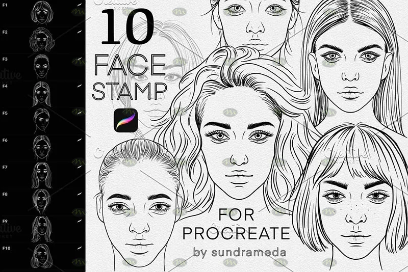 10个女性肖像线稿｜Procreate笔刷详情图 10