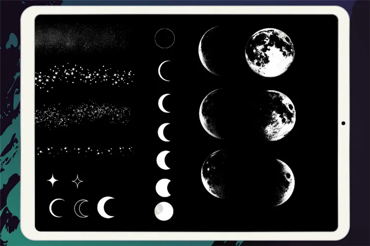 70个太空月球月亮星座星星图案 预设｜Procreate笔刷详情图 9