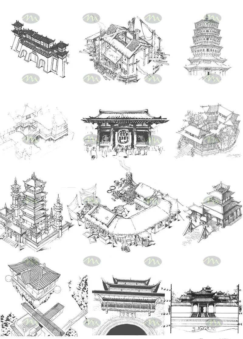 58款古风建筑插画线稿｜Procreate笔刷详情图 7