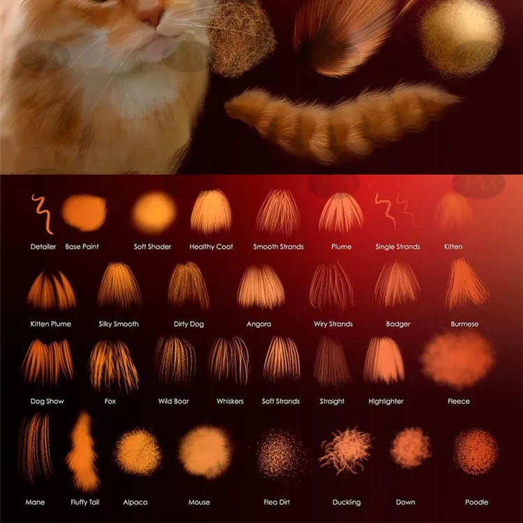 30款动物毛发皮肤猫狗画笔｜Procreate笔刷详情图 7