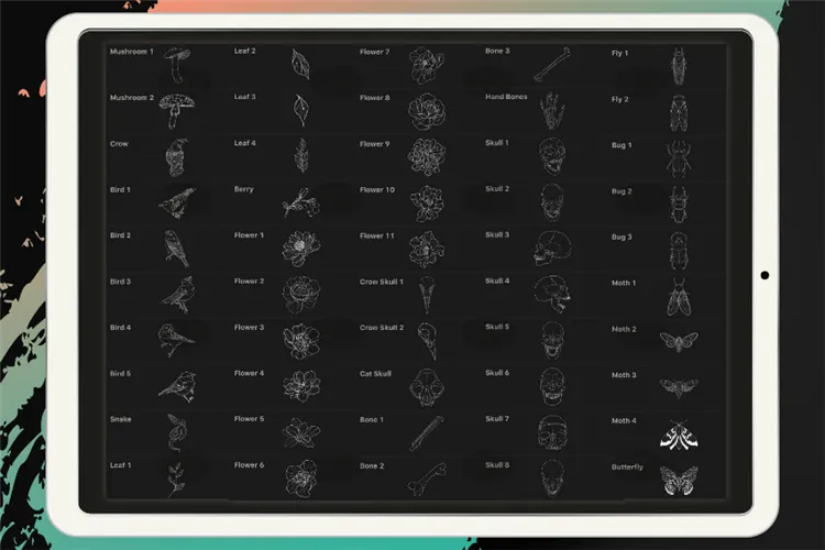 50个纹身骷髅植物眼镜蛇 绘画｜Procreate笔刷详情图 9