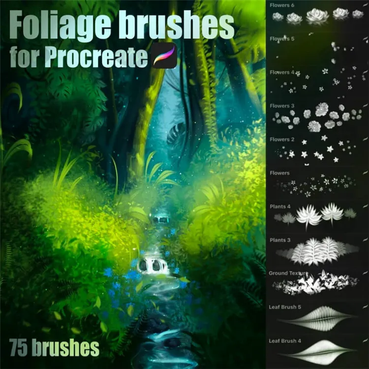 75套植物叶子手绘卡通绘本｜Procreate笔刷详情图 11