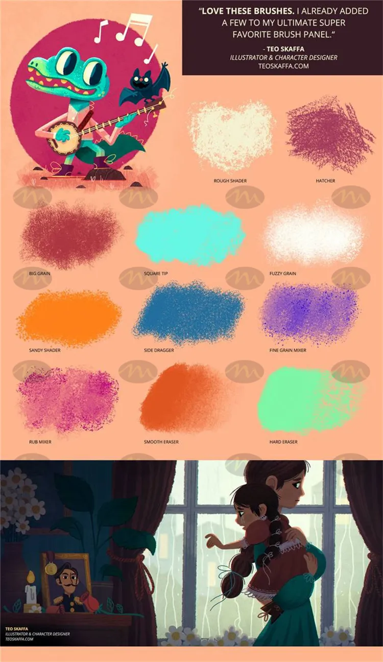 30个儿童插画绘本蜡笔噪点颗粒材质彩铅｜Procreate笔刷详情图 7