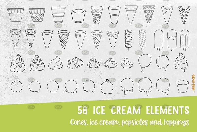 135个冰激凌和水果卡通线描画｜Procreate笔刷详情图 9