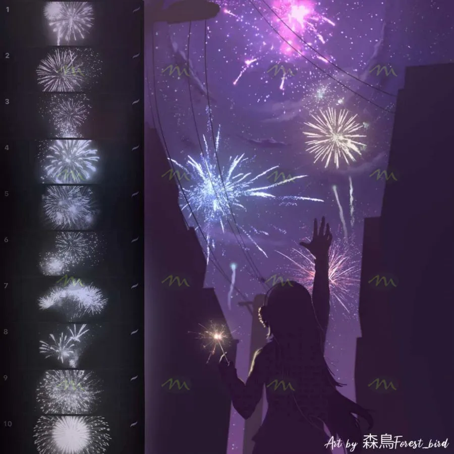 30个烟花烟火｜Procreate笔刷详情图 8