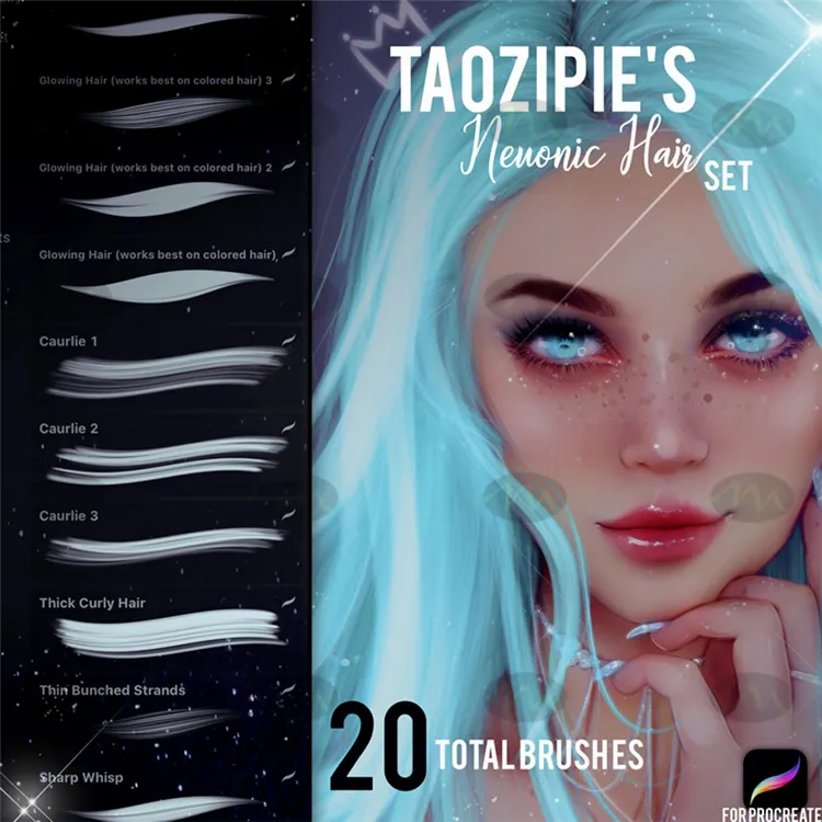 20款中性软毛发头发 包｜Procreate笔刷详情图 6