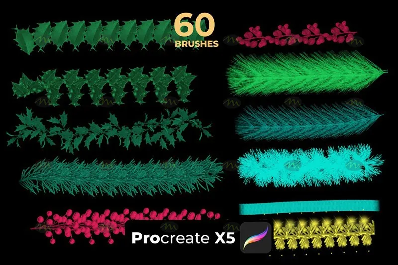 60个圣诞节装饰|Procreate笔刷详情图 8
